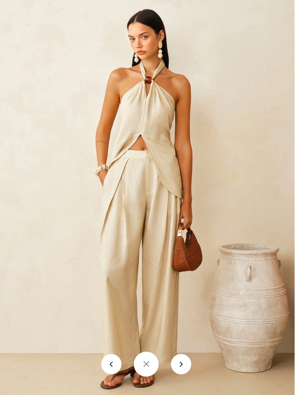 NWT Commense Linen-Blend Halter Top & Pants Set Sz L